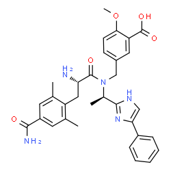ChemSpider 2D Image | 5-({(4-Carbamoyl-2,6-dimethyl-L-phenylalanyl)[(1R)-1-(4-phenyl-1H-imidazol-2-yl)ethyl]amino}methyl)-2-methoxybenzoic acid | C32H35N5O5