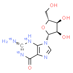 ChemSpider 2D Image | (2-~13~C,N~2~,N~4~,6-~15~N_3_)Guanosine | C913CH13N215N3O5