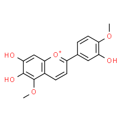 ChemSpider 2D Image | 6,7-Dihydroxy-2-(3-hydroxy-4-methoxyphenyl)-5-methoxychromenium | C17H15O6