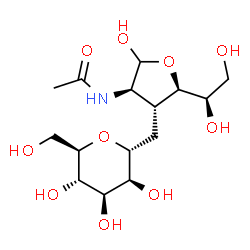 ChemSpider 2D Image | N-[(3R,4R,5R)-5-[(1R)-1,2-Dihydroxyethyl]-2-hydroxy-4-{[(2R,3S,4R,5S,6R)-3,4,5-trihydroxy-6-(hydroxymethyl)tetrahydro-2H-pyran-2-yl]methyl}tetrahydro-3-furanyl]acetamide | C15H27NO10
