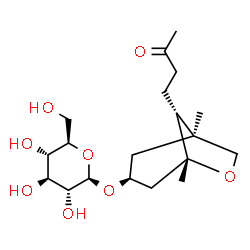 ChemSpider 2D Image | (1S,3S,5R,8R)-1,5-Dimethyl-8-(3-oxobutyl)-6-oxabicyclo[3.2.1]oct-3-yl beta-D-glucopyranoside | C19H32O8