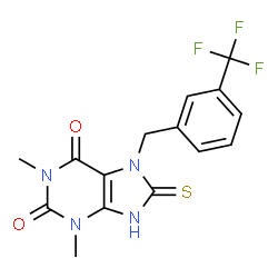 ChemSpider 2D Image | 1,3-Dimethyl-8-thioxo-7-[3-(trifluoromethyl)benzyl]-3,7,8,9-tetrahydro-1H-purine-2,6-dione | C15H13F3N4O2S
