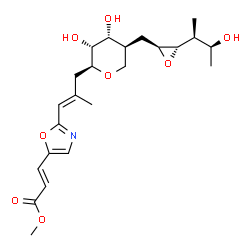 ChemSpider 2D Image | Methyl (2E)-3-(2-{(1E)-3-[(2S,3R,4R,5S)-3,4-dihydroxy-5-({(2S,3S)-3-[(2S,3S)-3-hydroxy-2-butanyl]-2-oxiranyl}methyl)tetrahydro-2H-pyran-2-yl]-2-methyl-1-propen-1-yl}-1,3-oxazol-5-yl)acrylate (non-pref
erred name) | C23H33NO8