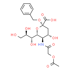 ChemSpider 2D Image | Benzyl (6R)-5-[(acetoxyacetyl)amino]-3,5-dideoxy-6-[(1R,2R)-1,2,3-trihydroxypropyl]-beta-L-threo-hex-2-ulopyranosidonic acid | C20H27NO11