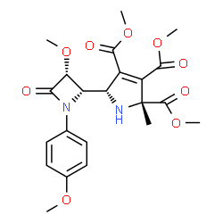 ChemSpider 2D Image | Trimethyl (2R,5S)-5-[(2S,3R)-3-methoxy-1-(4-methoxyphenyl)-4-oxo-2-azetidinyl]-2-methyl-2,5-dihydro-1H-pyrrole-2,3,4-tricarboxylate | C22H26N2O9