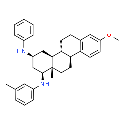 ChemSpider 2D Image | (1S,3S,4aS,4bR,10bS,12aS)-8-Methoxy-12a-methyl-N~1~-(3-methylphenyl)-N~3~-phenyl-1,2,3,4,4a,4b,5,6,10b,11,12,12a-dodecahydro-1,3-chrysenediamine | C33H40N2O