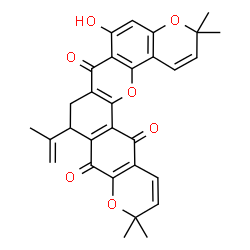 ChemSpider 2D Image | 6-Hydroxy-9-isopropenyl-3,3,12,12-tetramethyl-3H,7H,8H-chromeno[7,6-c]pyrano[3,2-h]xanthene-7,10,15(9H,12H)-trione | C30H26O7