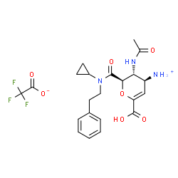 ChemSpider 2D Image | (2R,3R,4S)-3-Acetamido-6-carboxy-2-[cyclopropyl(2-phenylethyl)carbamoyl]-3,4-dihydro-2H-pyran-4-aminium trifluoroacetate | C22H26F3N3O7