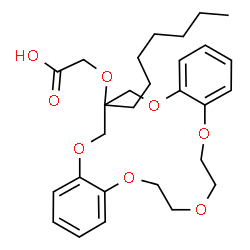ChemSpider 2D Image | [(18-Heptyl-6,7,9,10,18,19-hexahydro-17H-dibenzo[b,k][1,4,7,10,13]pentaoxacyclohexadecin-18-yl)oxy]acetic acid | C28H38O8