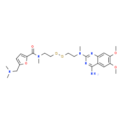 ChemSpider 2D Image | N-[2-({2-[(4-Amino-6,7-dimethoxy-2-quinazolinyl)(methyl)amino]ethyl}disulfanyl)ethyl]-5-[(dimethylamino)methyl]-N-methyl-2-furamide | C24H34N6O4S2
