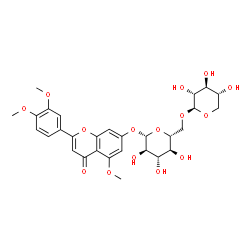ChemSpider 2D Image | 2-(3,4-Dimethoxyphenyl)-5-methoxy-4-oxo-4H-chromen-7-yl 6-O-beta-D-xylopyranosyl-beta-D-glucopyranoside | C29H34O15