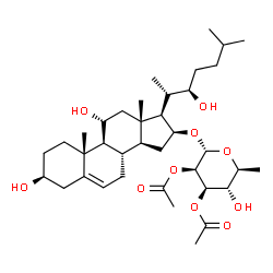 ChemSpider 2D Image | (3beta,11alpha,16beta,22R)-3,11,22-Trihydroxycholest-5-en-16-yl 2,3-di-O-acetyl-6-deoxy-alpha-L-mannopyranoside | C37H60O10