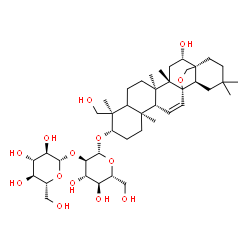 ChemSpider 2D Image | (3beta,5xi,13alpha,16beta,17alpha)-16,23-Dihydroxy-13,28-epoxyolean-11-en-3-yl 2-O-beta-D-glucopyranosyl-beta-D-glucopyranoside | C42H68O14