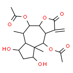 ChemSpider 2D Image | 5,7-Dihydroxy-4a,8-dimethyl-3-methylene-2-oxododecahydroazuleno[6,5-b]furan-4,9-diyl diacetate | C19H26O8