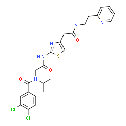 ChemSpider 2D Image | 3,4-Dichloro-N-isopropyl-N-(2-oxo-2-{[4-(2-oxo-2-{[2-(2-pyridinyl)ethyl]amino}ethyl)-1,3-thiazol-2-yl]amino}ethyl)benzamide | C24H25Cl2N5O3S