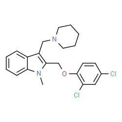 ChemSpider 2D Image | 2-[(2,4-Dichlorophenoxy)methyl]-1-methyl-3-(1-piperidinylmethyl)-1H-indole | C22H24Cl2N2O