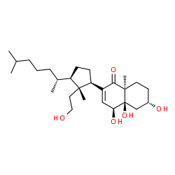 ChemSpider 2D Image | (4S,4aR,6S,8aS)-4,4a,6-Trihydroxy-2-{(1R,2R,3R)-2-(2-hydroxyethyl)-2-methyl-3-[(2R)-6-methyl-2-heptanyl]cyclopentyl}-8a-methyl-4a,5,6,7,8,8a-hexahydro-1(4H)-naphthalenone | C27H46O5