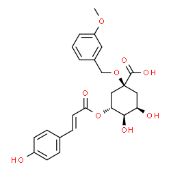 ChemSpider 2D Image | (1S,3R,4R,5R)-3,4-Dihydroxy-5-{[(2E)-3-(4-hydroxyphenyl)-2-propenoyl]oxy}-1-[(3-methoxybenzyl)oxy]cyclohexanecarboxylic acid | C24H26O9