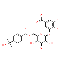 ChemSpider 2D Image | 3,4-Dihydroxy-5-[(6-O-{[(4R)-4-(2-hydroxy-2-propanyl)-1-cyclohexen-1-yl]carbonyl}-beta-D-glucopyranosyl)oxy]benzoic acid | C23H30O12