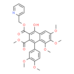 ChemSpider 2D Image | 3-Methyl 2-(2-pyridinylmethyl) 4-(3,4-dimethoxyphenyl)-1-hydroxy-5,6,7-trimethoxy-2,3-naphthalenedicarboxylate | C30H29NO10