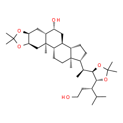 ChemSpider 2D Image | (1R)-3,4-Dideoxy-1-C-{(1S)-1-[(1R,3aS,3bS,5R,5aS,6aS,9aR,10aR,10bS,12aS)-5-hydroxy-8,8,10a,12a-tetramethylhexadecahydro-1H-cyclopenta[7,8]phenanthro[2,3-d][1,3]dioxol-1-yl]ethyl}-3-isopropyl-1,2-O-iso
propylidene-D-erythro-pentitol | C35H60O6