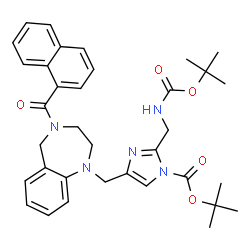 ChemSpider 2D Image | 2-Methyl-2-propanyl 2-[({[(2-methyl-2-propanyl)oxy]carbonyl}amino)methyl]-4-{[4-(1-naphthoyl)-2,3,4,5-tetrahydro-1H-1,4-benzodiazepin-1-yl]methyl}-1H-imidazole-1-carboxylate | C35H41N5O5