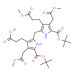 ChemSpider 2D Image | Bis(2-methyl-2-propanyl) 5,5'-methylenebis[3-(2-methoxy-2-oxoethyl)-4-(3-methoxy-3-oxopropyl)-1H-pyrrole-2-carboxylate] | C33H46N2O12