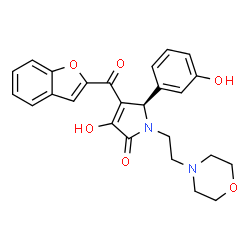 ChemSpider 2D Image | (5R)-4-(1-Benzofuran-2-ylcarbonyl)-3-hydroxy-5-(3-hydroxyphenyl)-1-[2-(4-morpholinyl)ethyl]-1,5-dihydro-2H-pyrrol-2-one | C25H24N2O6
