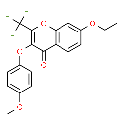 ChemSpider 2D Image | 7-Ethoxy-3-(4-methoxyphenoxy)-2-(trifluoromethyl)-4H-chromen-4-one | C19H15F3O5