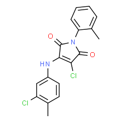 ChemSpider 2D Image | 3-Chloro-4-[(3-chloro-4-methylphenyl)amino]-1-(2-methylphenyl)-1H-pyrrole-2,5-dione | C18H14Cl2N2O2
