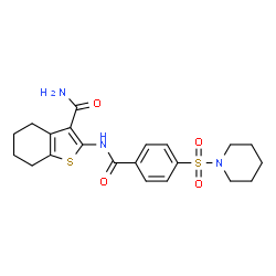 ChemSpider 2D Image | 2-{[4-(1-Piperidinylsulfonyl)benzoyl]amino}-4,5,6,7-tetrahydro-1-benzothiophene-3-carboxamide | C21H25N3O4S2