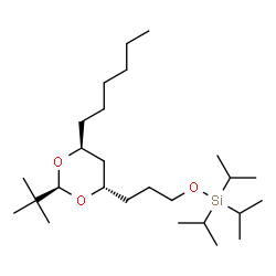 ChemSpider 2D Image | {3-[(2S,4S,6S)-6-Hexyl-2-(2-methyl-2-propanyl)-1,3-dioxan-4-yl]propoxy}(triisopropyl)silane | C26H54O3Si