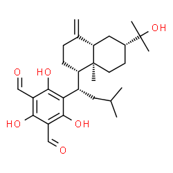 ChemSpider 2D Image | 2,4,6-Trihydroxy-5-{(1S)-1-[(1S,4aS,6R,8aS)-6-(2-hydroxy-2-propanyl)-8a-methyl-4-methylenedecahydro-1-naphthalenyl]-3-methylbutyl}isophthalaldehyde | C28H40O6