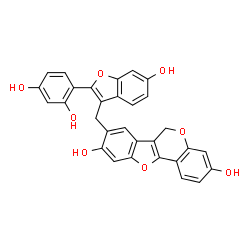 ChemSpider 2D Image | 8-{[2-(2,4-Dihydroxyphenyl)-6-hydroxy-1-benzofuran-3-yl]methyl}-6H-[1]benzofuro[3,2-c]chromene-3,9-diol | C30H20O8