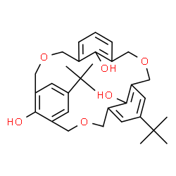 ChemSpider 2D Image | 7,15-Bis(2-methyl-2-propanyl)-3,11,19-trioxatetracyclo[19.3.1.1~5,9~.1~13,17~]heptacosa-1(25),5(27),6,8,13(26),14,16,21,23-nonaene-25,26,27-triol | C32H40O6