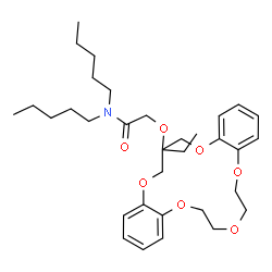 ChemSpider 2D Image | 2-[(18-Ethyl-6,7,9,10,18,19-hexahydro-17H-dibenzo[b,k][1,4,7,10,13]pentaoxacyclohexadecin-18-yl)oxy]-N,N-dipentylacetamide | C33H49NO7