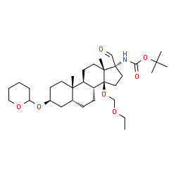 ChemSpider 2D Image | 2-Methyl-2-propanyl [(3beta,5beta,14beta,17alpha)-14-(ethoxymethoxy)-17-formyl-3-(tetrahydro-2H-pyran-2-yloxy)androstan-17-yl]carbamate | C33H55NO7