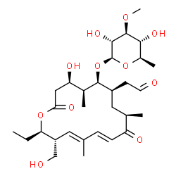 ChemSpider 2D Image | (4R,5S,6S,7R,9R,11E,13E,15R,16R)-16-Ethyl-4-hydroxy-15-(hydroxymethyl)-5,9,13-trimethyl-2,10-dioxo-7-(2-oxoethyl)oxacyclohexadeca-11,13-dien-6-yl 6-deoxy-3-O-methyl-beta-D-glucopyranoside | C30H48O11