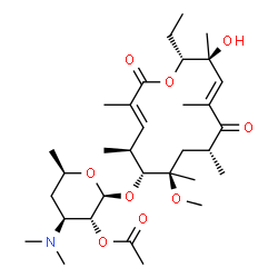 ChemSpider 2D Image | (3E,5S,6R,7R,9R,11E,13S,14R)-14-Ethyl-13-hydroxy-7-methoxy-3,5,7,9,11,13-hexamethyl-2,10-dioxooxacyclotetradeca-3,11-dien-6-yl 2-O-acetyl-3,4,6-trideoxy-3-(dimethylamino)-beta-D-xylo-hexopyranoside | C32H53NO9