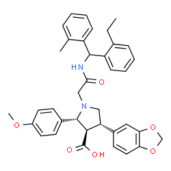 ChemSpider 2D Image | (2R,3R,4S)-4-(1,3-Benzodioxol-5-yl)-1-(2-{[(2-ethylphenyl)(2-methylphenyl)methyl]amino}-2-oxoethyl)-2-(4-methoxyphenyl)-3-pyrrolidinecarboxylic acid | C37H38N2O6