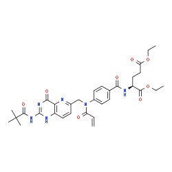ChemSpider 2D Image | Diethyl N-{4-[acryloyl({2-[(2,2-dimethylpropanoyl)amino]-4-oxo-1,4-dihydropyrido[3,2-d]pyrimidin-6-yl}methyl)amino]benzoyl}-L-glutamate | C32H38N6O8