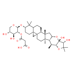 ChemSpider 2D Image | (2S,4aR,5aS,7aR,7bR,8S,8aR,11R,11aR,12aS,13aS,13bS)-11,11a-Dihydroxy-1,1,7a,8,10,10,13a-heptamethylicosahydrocyclopropa[1',8a']naphtho[2',1':4,5]indeno[2,1-b]furo[2,3-e]pyran-2-yl 2-O-(carboxyacetyl)-
beta-D-xylopyranoside | C38H58O12
