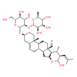 ChemSpider 2D Image | (2S,4aR,4bS,6aR,6bR,7S,8S,9R,10aS,11aS,11bR)-6a-Formyl-9-hydroxy-4a,7-dimethyl-8-(2-methyl-1-propen-1-yl)-1,2,3,4,4a,4b,5,6,6a,6b,7,8,9,10a,11,11a,11b,12-octadecahydronaphtho[2',1':4,5]indeno[2,1-b]py
ran-2-yl 2-O-(6-deoxy-alpha-L-mannopyranosyl)-beta-D-glucopyranoside | C39H60O13
