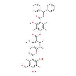 ChemSpider 2D Image | 4-({4-[(Diphenylmethoxy)carbonyl]-3-methoxy-2,5,6-trimethylphenoxy}carbonyl)-3-methoxy-2,5,6-trimethylphenyl 3-formyl-4,6-dihydroxy-2,5-dimethylbenzoate | C45H44O11