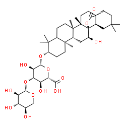ChemSpider 2D Image | (3beta,5xi,12alpha,17alpha)-12-Hydroxy-28-oxo-13,28-epoxyoleanan-3-yl 3-O-beta-D-xylopyranosyl-beta-D-glucopyranosiduronic acid | C41H64O14