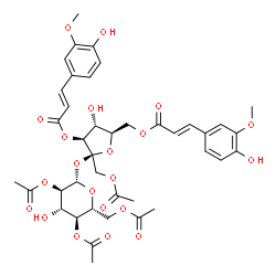 ChemSpider 2D Image | 1-O-Acetyl-3,6-bis-O-[(2E)-3-(4-hydroxy-3-methoxyphenyl)-2-propenoyl]-beta-D-fructofuranosyl 2,4,6-tri-O-acetyl-beta-D-glucopyranoside | C40H46O21