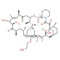 ChemSpider 2D Image | (1R,9S,12S,15R,16E,18R,19R,21R,23S,24Z,26E,28E,30S,32S,35R)-1,18-Dihydroxy-12-[(2R)-1-[(1S,3R,4R)-4-(2-hydroxyethoxy)-3-methoxy(1-~14~C)cyclohexyl](1-~14~C)-2-propanyl]-19,30-dimethoxy-15,17,21,23,29,
35-hexamethyl(9,10-~14~C_2_)-11,36-dioxa-4-azatricyclo[30.3.1.0~4,9~]hexatriaconta-16,24,26,28-tetraene-2,3,10,14,20-pentone | C4914C4H83NO14