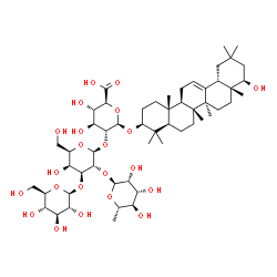 ChemSpider 2D Image | (2S,3S,4S,5R,6R)-6-[[(3S,4aR,6aR,6bS,8aR,9R,12aS,14aR,14bR)-9-hydroxy-4,4,6a,6b,8a,11,11,14b-octamethyl-1,2,3,4a,5,6,7,8,9,10,12,12a,14,14a-tetradecahydropicen-3-yl]oxy]-3,4-dihydroxy-5-[(2S,3R,4S,5S,6R)-5-hydroxy-6-(hydroxymethyl)-4-[(2S,3R,4S,5S,6R)-3,4,5-trihydroxy-6-(hydroxymethyl)tetrahydropyran-2-yl]oxy-3-[(2S,3R,4R,5R,6S)-3,4,5-trihydroxy-6-methyl-tetrahydropyran-2-yl]oxy-tetrahydropyran-2-yl]oxy-tetrahydropyran-2-carboxylic acid | C54H88O22