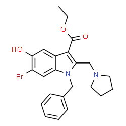 ChemSpider 2D Image | Ethyl 1-benzyl-6-bromo-5-hydroxy-2-(1-pyrrolidinylmethyl)-1H-indole-3-carboxylate | C23H25BrN2O3