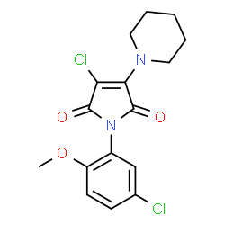 ChemSpider 2D Image | 3-Chloro-1-(5-chloro-2-methoxyphenyl)-4-(1-piperidinyl)-1H-pyrrole-2,5-dione | C16H16Cl2N2O3